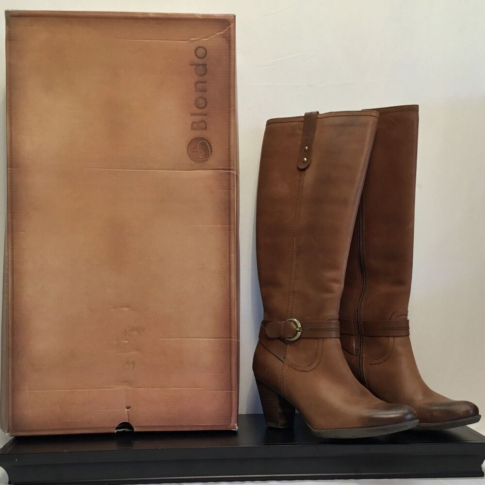 Blondo Fiby B4874 Cognac Waterproof Leather Knee High Boots Size 7